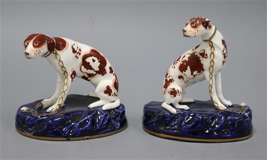 A pair of 19th century English porcelain models of setters tallest 12cm